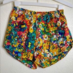 Neon Floral Print Athletic Shorts